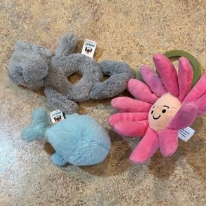 Jellycat Elephant and Flower Rattles with Whale Plush Toy